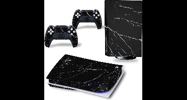 PS5 skin Zwart Marmer - PS5 Disk | Geschikt voor Playstation 5 sticker | 1 console en 2 controller stickers