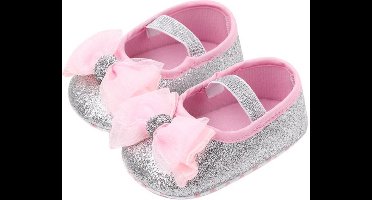 Zilver roze ballerina | zomer schoenen | baby meisjes | antislip zachte zool | 0 tot 6 maanden | maat 18 | baby accessoires