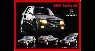 Peugeot 205 Turbo 16  Metalen wandbord 15 x 20 cm.
