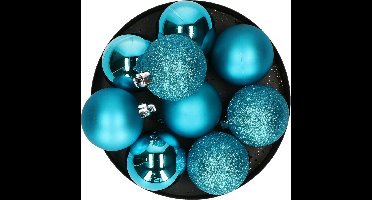 Atmosphera Kerstballen - 9st - kunststof - blauw-turquoise - 6cm
