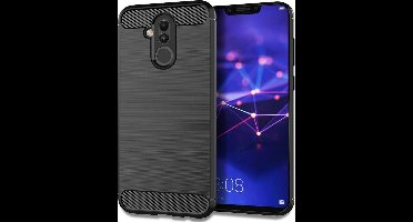 DrPhone BCR1 Carbon Hoesje - Geborsteld TPU case - Ultimate Drop Proof Siliconen Case - Carbon fiber Look - Geschikt voor Mate 20 Lite -Zwart