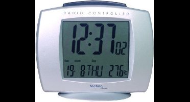 Technoline WT-189 SILVER - Wandklok - Digitaal - Rechthoek - Radiogestuurde tijdsaanduiding en Handmatig - 12/24 - Datumaanduiding - 5 talen - Binnentemperatuur - 12/24 - Snooze - Kunststof - Cijfers - LCD achtergrond verlichting - Zilverkleurig