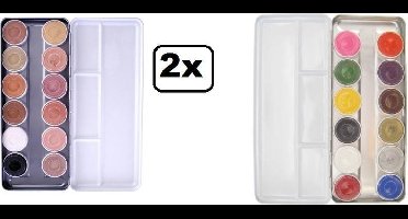 2x Superstar schmink palet aqua basic/ huidskleuren /zwart+wit