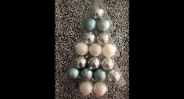 17 stuks Kerstballen Wit/zilver/blauw 5cm onbreekbaar