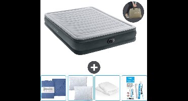Intex Luchtbed - 2-Persoons - 152 x 203 x 33 cm - Grijs - Inclusief pomp - Hoeslaken - Kussen - Reparatieset en Kussenbeschermer