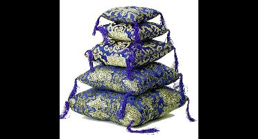 Klankschaalkussen Blauw met bloemmotief - 21x21x6 - M