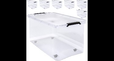 Deuba Opbergbox - Set van 6 Kunststof 60L 58x39x35cm - Transparant