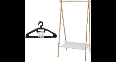 Set van kledingrek met plank en kledinghangers - bamboe - 155 cm