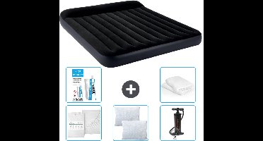 Intex Luchtbed - 2-Persoons - 183 x 203 x 25 cm - Donkerblauw - Inclusief Hoeslaken - Kussen - Pomp - Reparatieset en Kussenbeschermer