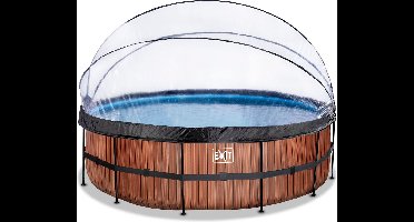 EXIT Wood Frame Zwembad ø488 - Opzetzwembad - met Zandfilterpomp & Overkapping & Warmtepomp - Rond - Bruin