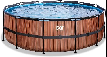 EXIT Wood Frame Zwembad ø427 - Opzetzwembad - met Zandfilterpomp - Rond - Bruin