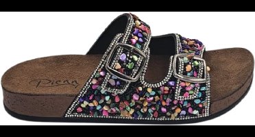 Berussa-Pienn Luxury-Dames Sloffen- Dames Slippers - Luxe Glinsterende Stenen - Dubbele Gesp - Anatomisch Voetbed -Zachte zool- Maat 36-40 - Handgemaakt in Turkije