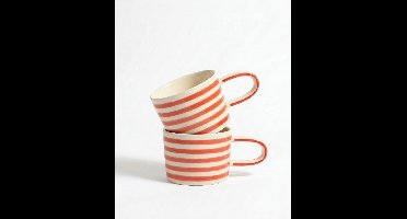 vtwonen - Mokken - Rood - Strepen - Set van 2 - Keramiek - 350ml