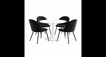 Carry eethoek tafel Ø110cm, 4 stoelen velours zwart.