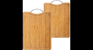 Set met 2x formaten snijplanken met metalen handvat van bamboe hout - 30 x 20 cm en 42 x 30 cm
