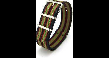 Premium Original James Bond - Nato strap 18mm - Stripe - Horlogeband Zwart Groen Rood