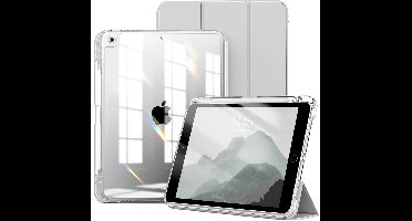 Hoes geschikt voor iPad 2021 hoes Wit - Tablet hoes iPad 9/8/7 10.2 inch (9e generatie 2021 / 8e generatie 2020 / 7e generatie 2019) - iPad Air 3 hoes Smart Case met Harde Doorzichtige Achterkant en Pencil Slot