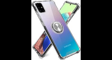 Hoesje Geschikt Voor Samsung Galaxy S20 Plus hoesje silicone met ringhouder Back Cover case - Transparant/Zilver