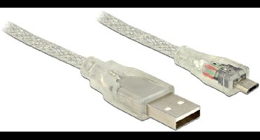 USB Micro B naar USB-A kabel - USB2.0 - tot 2A / transparant - 3 meter