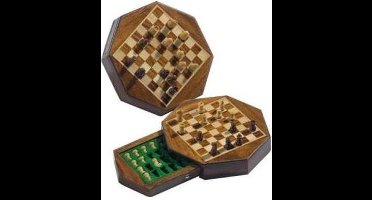 HOT Games magnetisch reisschaakspel acacia hout 14,5x3cm reisformaat.