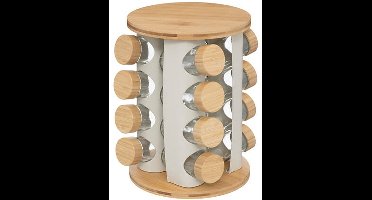 5Five Kruidenrekje - 13 kruidenpotjes - D21 cm - wit / bamboe - kruiden potjes - keuken