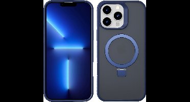 Hoesje Geschikt voor iPhone 13 Pro Max Magsafe hoesje Blauw - Mat Transparant hard case - Magnetic Ring Houder hoesje