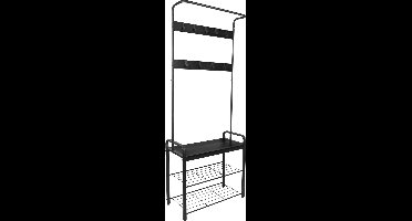 ERRO Kapstok met Schoenenrek - Garderoberek - 9 haken - 72x34x183cm - zwart
