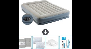 Intex Luchtbed - 2-Persoons - 152 x 203 x 30 cm - Grijs - Inclusief pomp - Hoeslaken - Kussen - Reparatieset en Kussenbeschermer