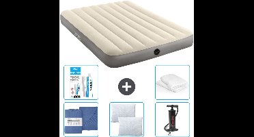 Intex Luchtbed - Twijfelaar - 137 x 191 x 25 cm - Beige - Inclusief Hoeslaken - Kussen - Pomp - Reparatieset en Kussenbeschermer