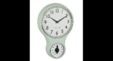 TFA Keuken wandklok - retro design met timer/kookwekker - mintgroen - H30 cm - kunststof