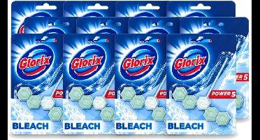 12 x Glorix - Power 5 - Toiletblok - Bleach - Anti-Kalkwerking - Langdurige Frisheid - 1 Blok - Voordeelverpakking - 12 stuks