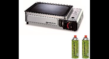 Kemper Smart grill Plancha - draagbare gas barbecue Tafelbarbecue Campingkooktoestel - incl. 2 gasflessen - Noodpakket item
