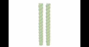 Kaars Set2 Swirl Groen 2x2xh24cm Langwer Pig Kaars