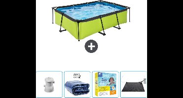 EXIT Rechthoekig Lime Frame Zwembad - 220 x 150 x 65 cm - Inclusief Pomp Solarzeil - Onderhoudspakket - Solar Mat - Nu extra voordelig