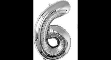 Scoby - Cijferballon - Folie - 70cm - Zilver - Cijfer 6