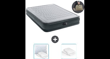 Intex Luchtbed - 2-Persoons - 152 x 203 x 33 cm - Grijs - Inclusief pomp - Kussen en Kussenbeschermer