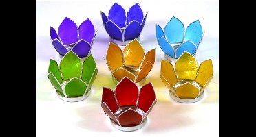 Set van 7: Lotus sfeerlicht klein chakra zilverrand - 8 - Schelp - Meerkleurig - Zilverkleurig - L