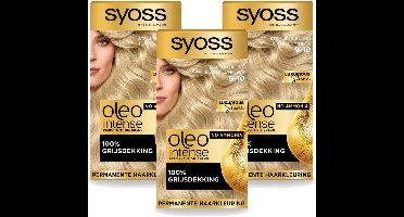 3 x SYOSS - Oleo Intense 9-10 Stralend Blond - Haarverf - Zonder Ammoniak - Grijsdekking - Langdurige Kleur - Voordeelverpakking - 3 stuks