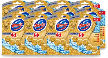 12 x Glorix - Power 5 - Toiletblok - Gold & Fresh - Limited Edition - Langdurige Frisheid - 1 Blok - Voordeelverpakking - 12 stuks