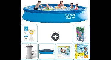 Intex Rond Opblaasbaar Easy Set Zwembad - 457 x 84 cm - Blauw - Inclusief Pomp - Afdekzeil - Loungebed - Onderhoudspakket - 7-delig