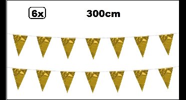 6x Metallic goud mini vlaggenlijn 3 meter - glamour thema feest festival vlaglijn hollywood