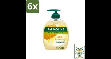 Pamlolive Naturals - Handzeep - Melk & Honing - 300 ml - Voordeelverpakking - 6 stuks - Zeepvrije handzeep - Handen verzorgen