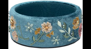 Sieradenbakje fluweel blauw met bloemen – 11,5 cm x 4,5 cm