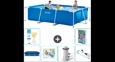 Intex Rechthoekig Frame Zwembad - 300 x 200 x 75 cm - Blauw - Inclusief Afdekzeil - Loungebed - Zwembadfilterpomp - Stofzuiger - 7-delig