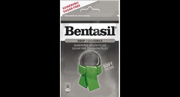 Bentasil Liquorice 12 zakjes suikervrije keelpastilles met dropsmaak - hersluitbare zakjes à 32 g keel verzachtende keeltabletten