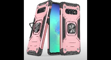 Hoesje Geschikt Voor Samsung Galaxy S10 Hoesje - Heavy Duty Armor hoesje Rose Goud - Galaxy S10 silicone TPU 360-Degree hybride hoesje Kickstand ringhouder met Magnetisch Auto Mount