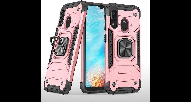 Hoesje Geschikt Voor Samsung Galaxy A20E Hoesje - Heavy Duty Armor hoesje Rose Goud - Galaxy A20 E silicone TPU hybride hoesje Kickstand ringhouder met Magnetisch Auto Mount