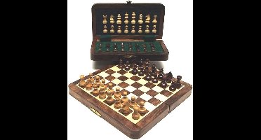 HOT Games schaakspel magnetisch ingelegd hout 30x15cm klassiek.