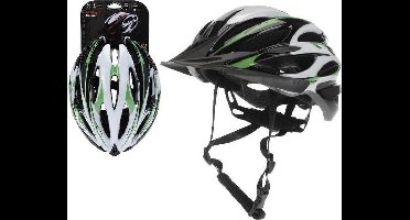 Fietshelm groen/zwart/wit, sporthelm, skatehelm
