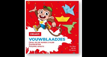 CREAKIT. Vouwblaadjes – 12 x 12 cm – Knutselen voor Kinderen en Volwassenen – 90 vellen – Tekenpapier – Knutselpapier – 5 verschillende kleuren – Origami Papier